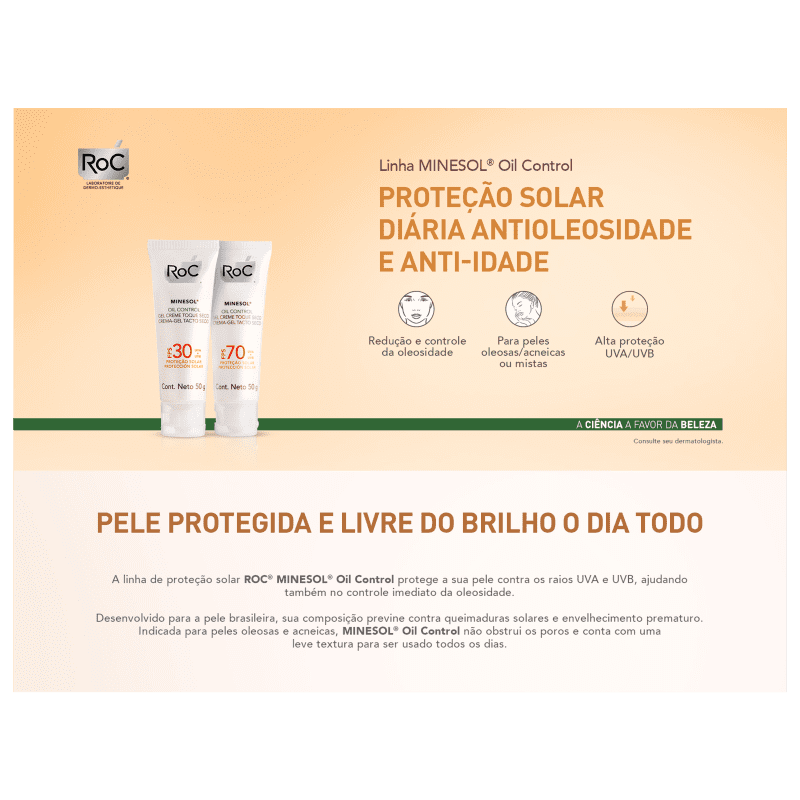 RoC Minesol Oil Control Gel-Creme FPS 70 - Protetor Solar Facial 50g