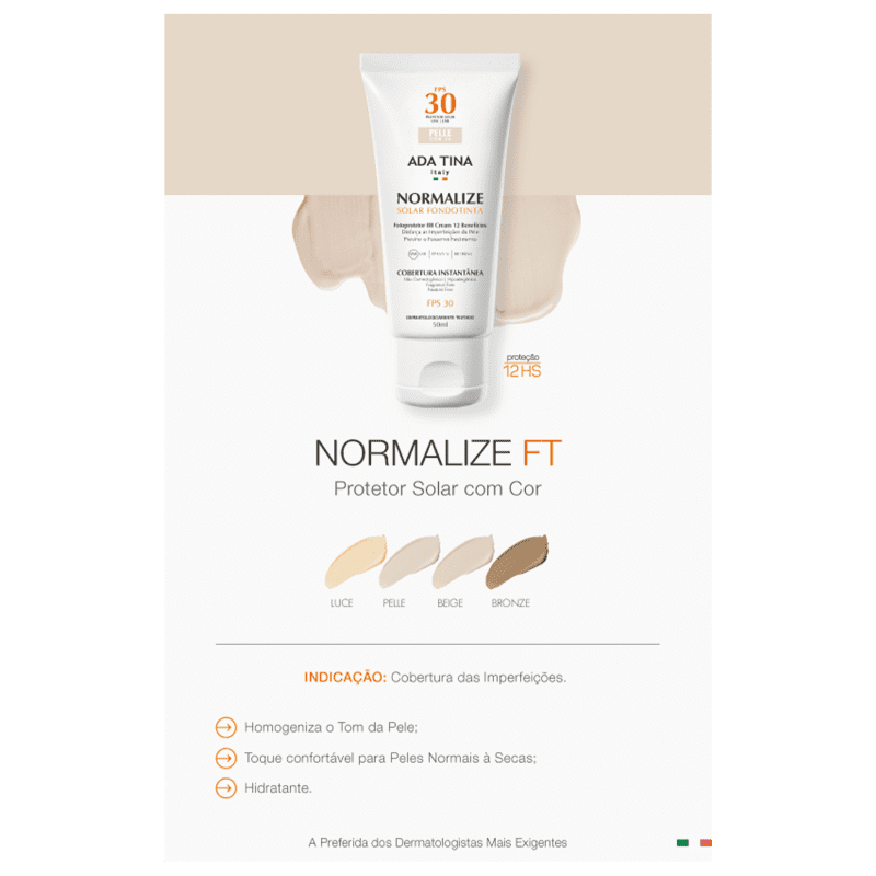 Ada Tina Normalize Ft Pelle Cor 20 FPS 30 - Protetor Solar Facial com Cor 50ml
