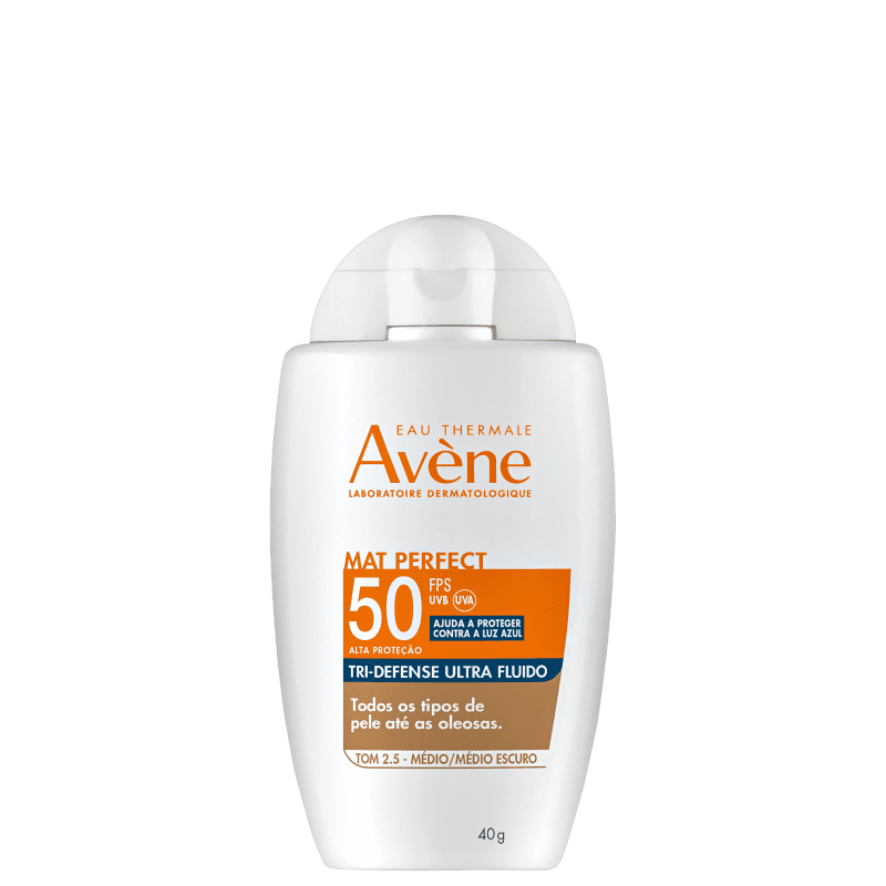 Avène Mat Perfect Tri-Defense Ultra Fluido FPS 50 2.5 Médio/Médio Escuro - Protetor Solar Facial com Cor 40g Menor preço em Avène Mat Perfect Tri-Defense Ultra Fluido FPS 50 2.5 Médio/Médio Escuro - Protetor Solar Facial com Cor 40g