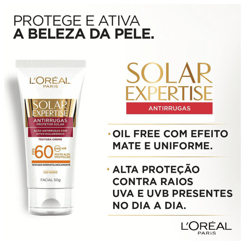 L'Oréal Paris Solar Expertise Antirrugas FPS 60 - Protetor Solar Facial 50g