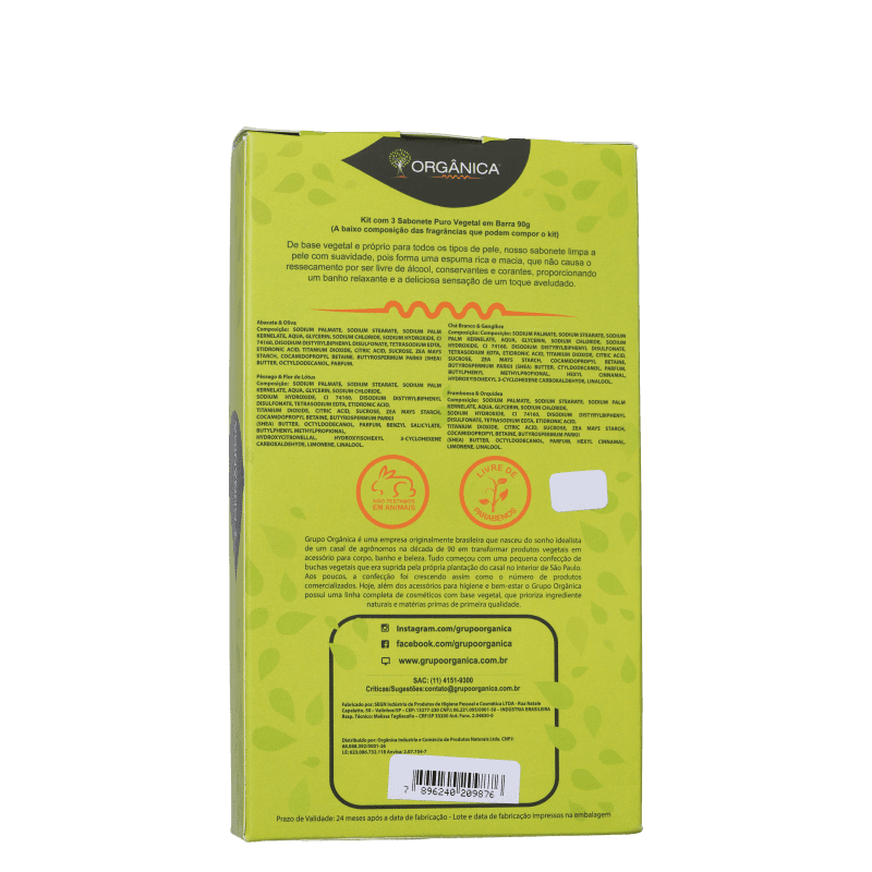 Kit Orgânica Abacate e Oliva - Sabonetes em Barra 3x90g