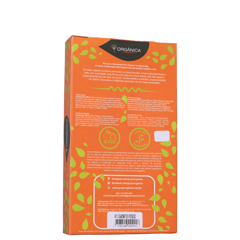 Kit Orgânica Pêssego e Flor de Lótus - Sabonetes em Barra 3x90g