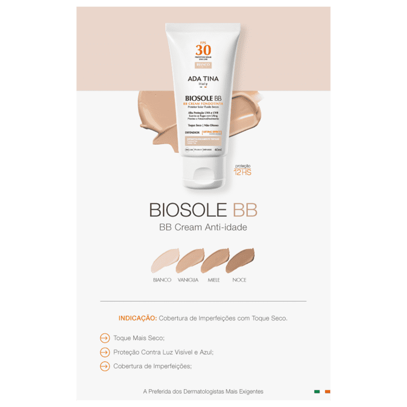 Ada Tina Biosole BB Cream FPS30 Bianco - Protetor Facial com Cor 40ml