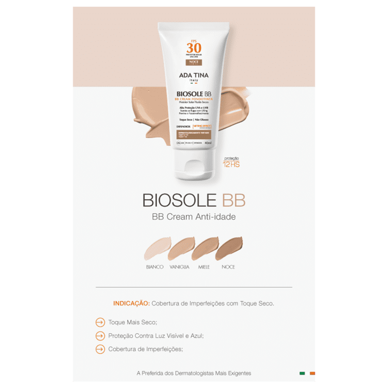Ada Tina Biosole BB Cream FPS30 Noce - Protetor Facial com Cor 40ml