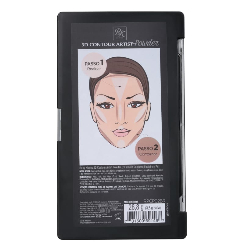 Kiss New York Ruby Kisses 3D Contour Artist Powder Medium Dark - Paleta de Contorno 28,8g
