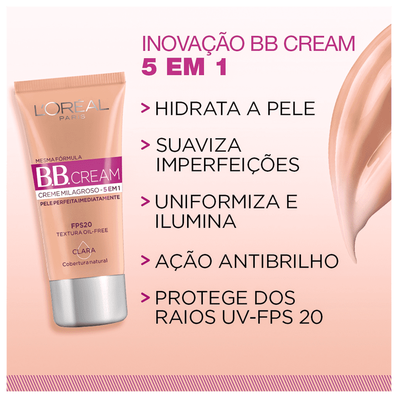 L'Oréal Paris Creme Milagroso 5 em 1 FPS 20 Médio - BB Cream 30ml