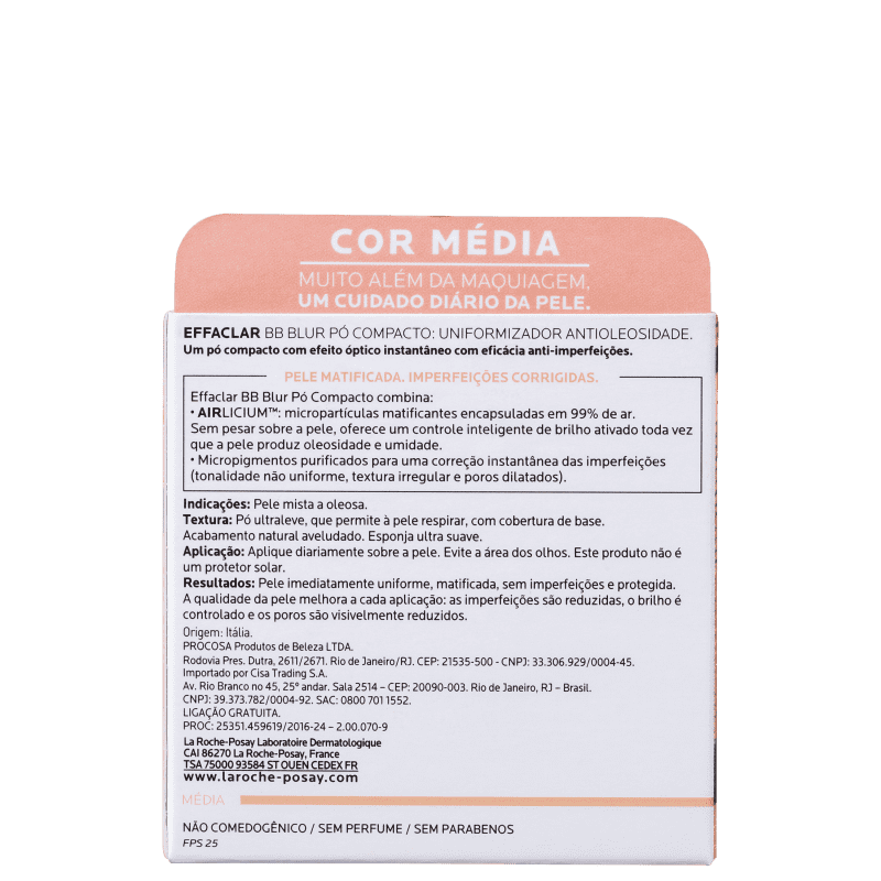 La Roche-Posay Effaclar BB Blur FPS25 Média - Pó Compacto 9,5g