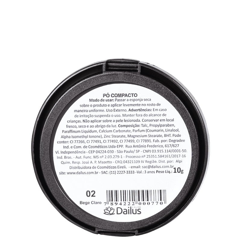 Dailus 02 Bege Claro - Pó Compacto Natural 10g