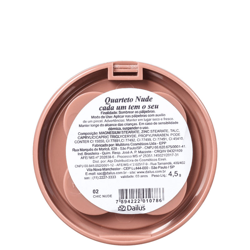 Dailus Nude Cada Um Tem O Seu 02 Chic Nude - Paleta de Sombras 38g
