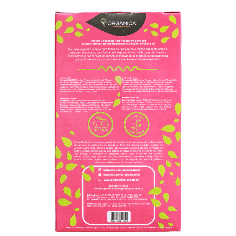 Kit Orgânica Puro Vegetal - Sabonete em Barra 3x90g