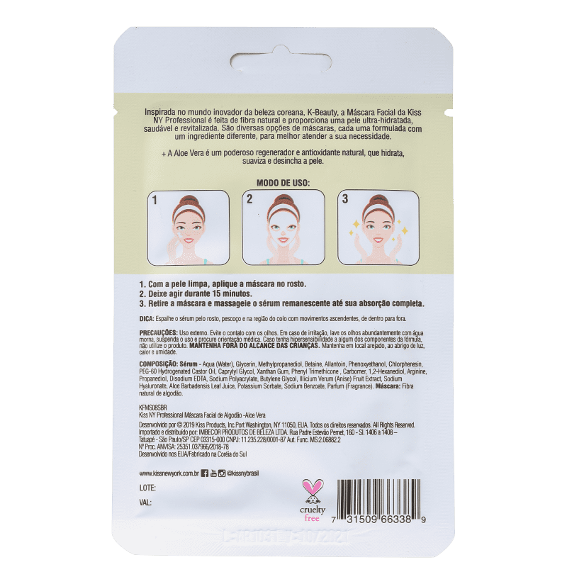 Kiss New York Aloe Vera Hidratante e Calmante - Máscara Facial 20ml