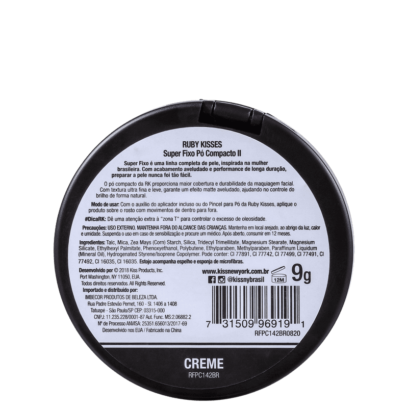 Kiss New York Ruby Kisses Super Fixo Creme - Pó Compacto 9g