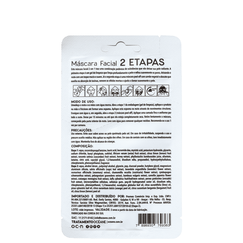 Océane 2 Step Carvão Vegetal e Abacate - Máscara Facial 13g