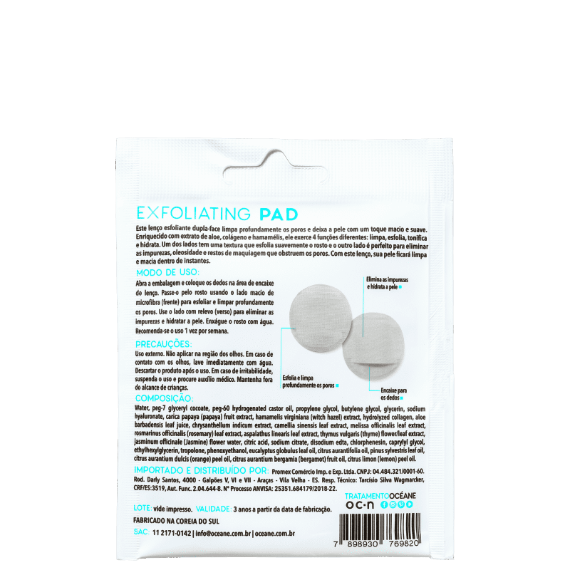 Océane Exfoliating Pad - Lenço Esfoliante para Limpeza Profunda (1 Unidade)
