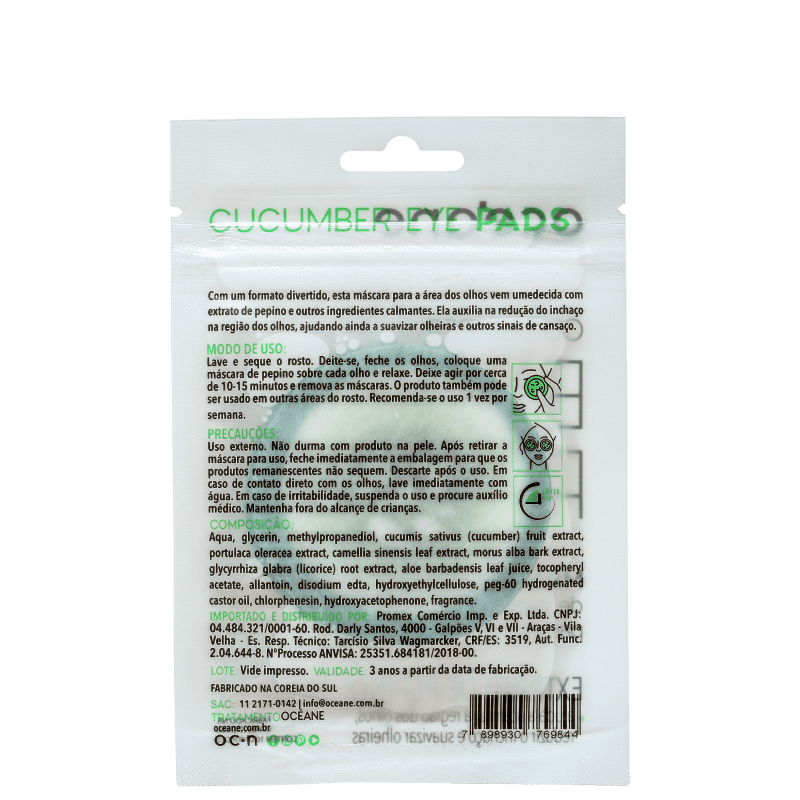 Océane Cucumber Eye Pads - Máscara para Área dos Olhos (10 Unidades)