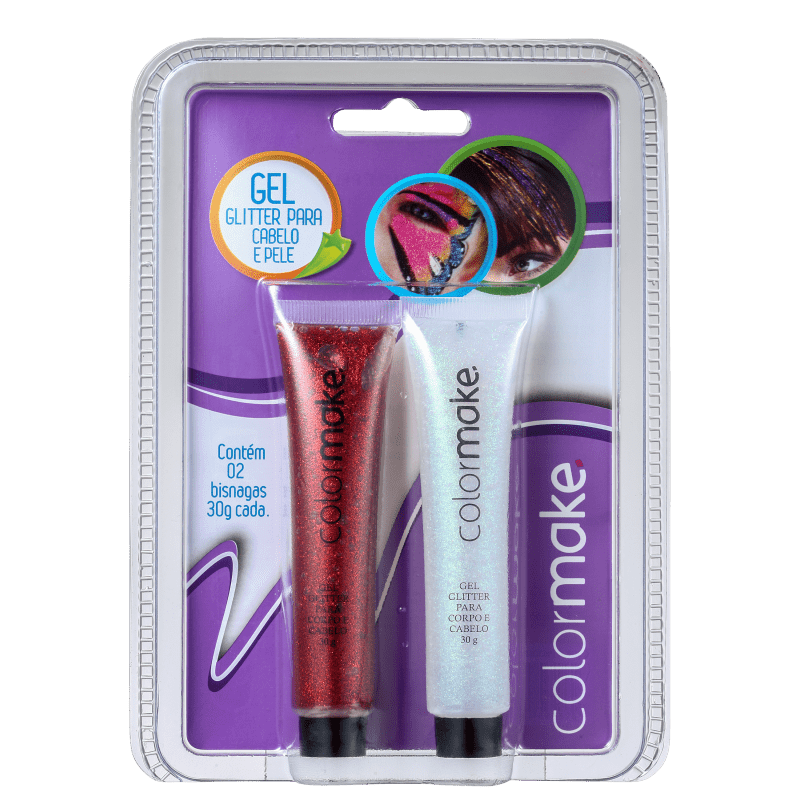 Kit Colormake Gel Glitter Pérola e Vermelho (2 Produtos)