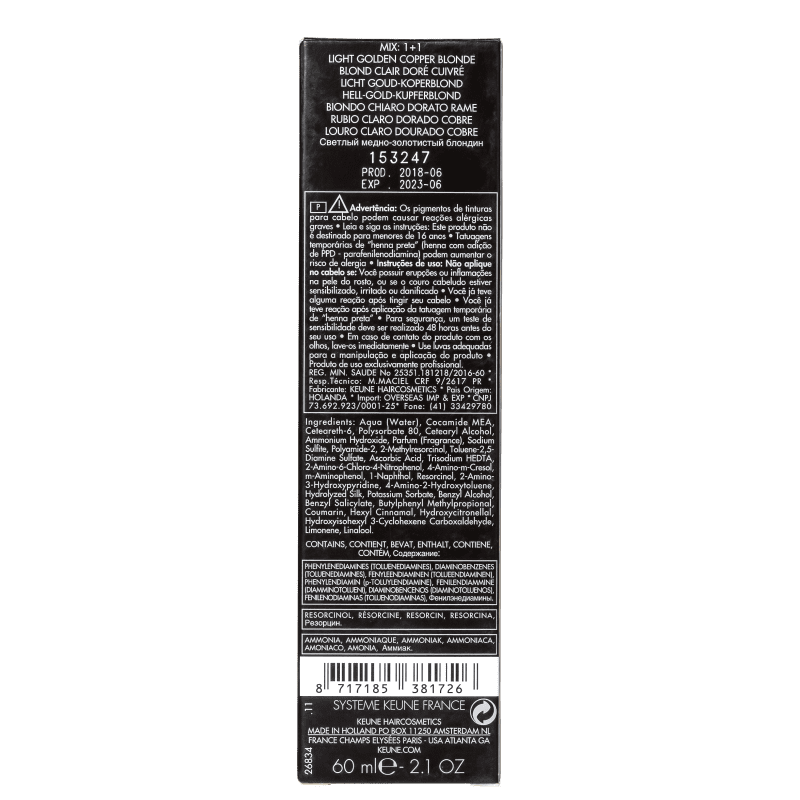 Keune Tinta Color 8.34 Louro Claro Dourado Cobre - Coloração 60ml