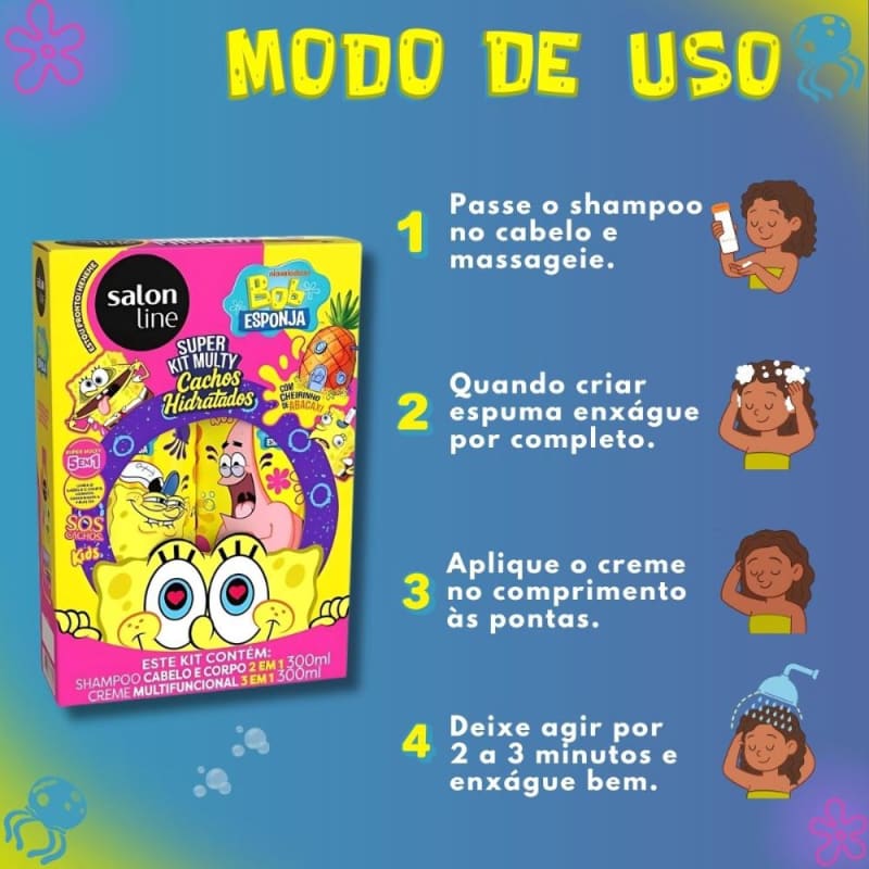 Kit Salon Line Kids Bob Esponja Super Kit Multy: Shampoo Cabelo e