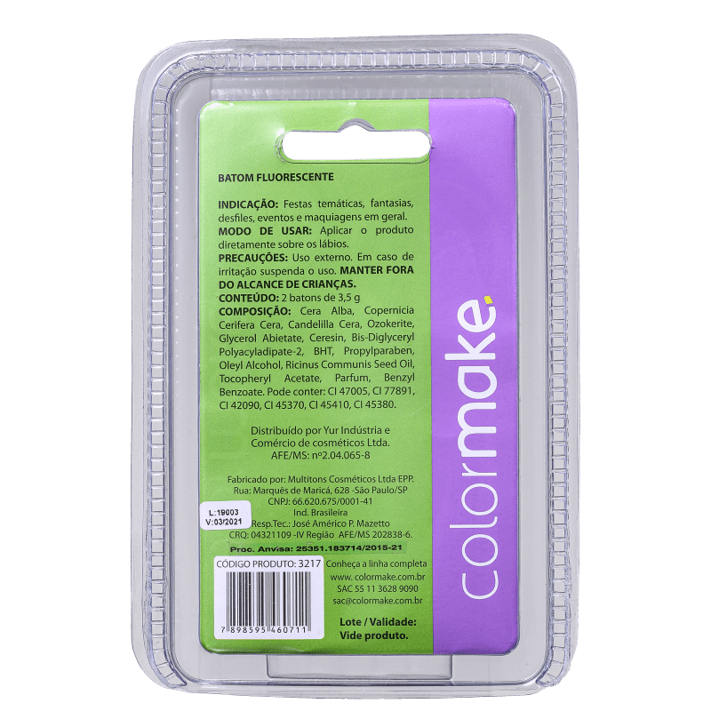 Kit Colormake Batom Fluorescente Azul Verde (2 Unidades)