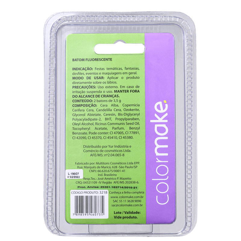 Kit Colormake Batom Fluorescente Laranja e Pink (2 Unidades)