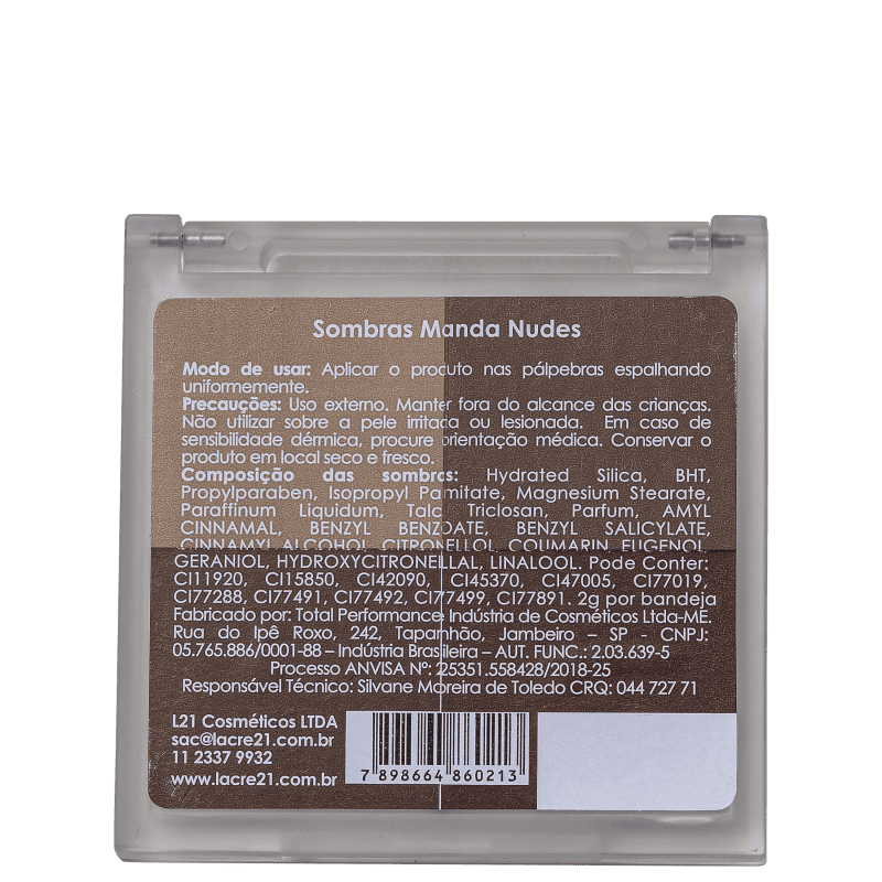 Lacre21 Quarteto Manda Nudes - Paleta de Sombras 8g