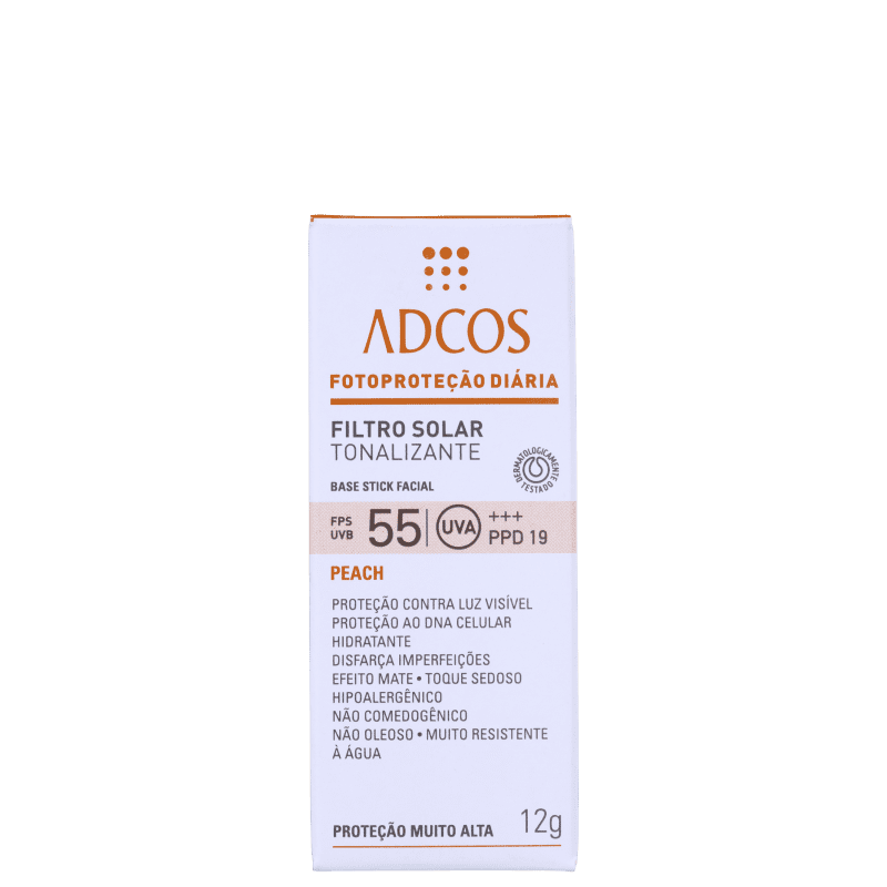 Adcos Fotoproteção Diária Tonalizante Stick FPS 55 Peach - Protetor Solar com Cor 12g