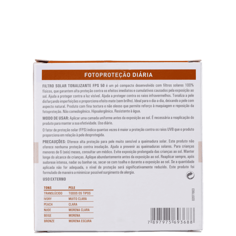Adcos Fotoproteção Diária Tonalizante Pó Compacto FPS 50 Beige - Protetor Solar com Cor 11g