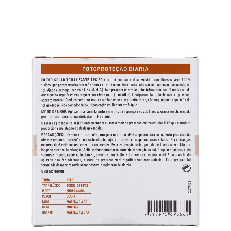 Adcos Fotoproteção Diária Tonalizante Pó Compacto FPS 50 Nude - Protetor Solar com Cor 11g
