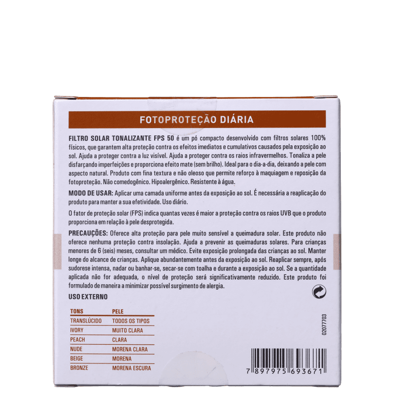 Adcos Fotoproteção Diária Tonalizante Pó Compacto FPS 50 Peach - Protetor Solar com Cor 11g