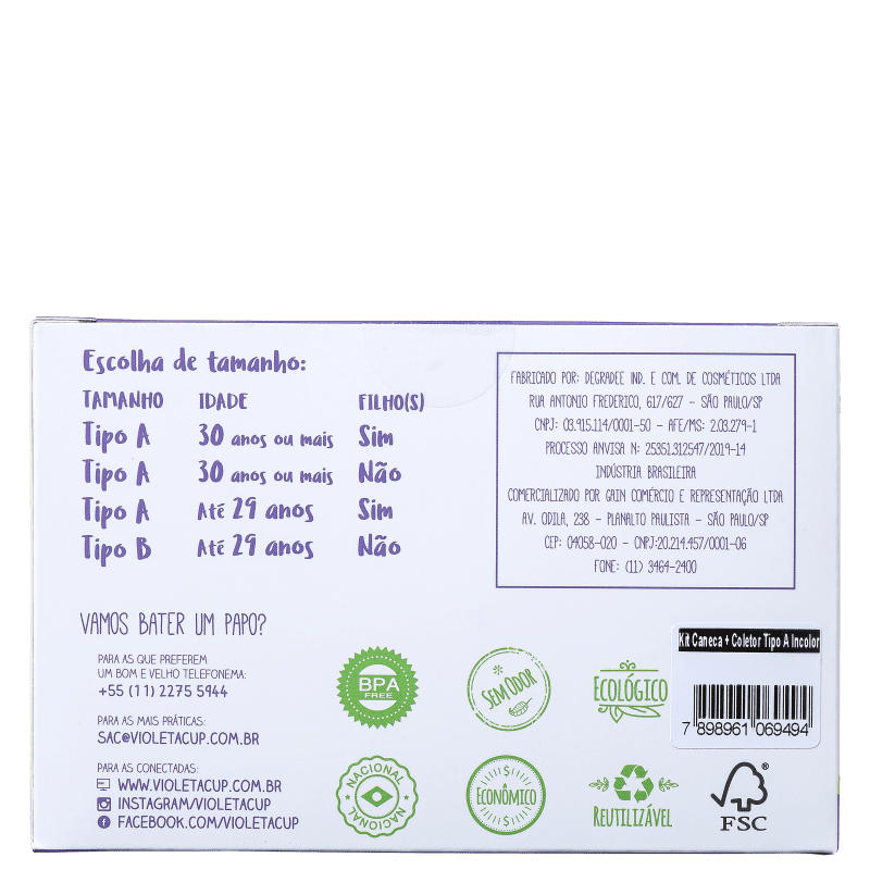 Kit Violeta Cup Tipo A Transparente (2 Produtos)