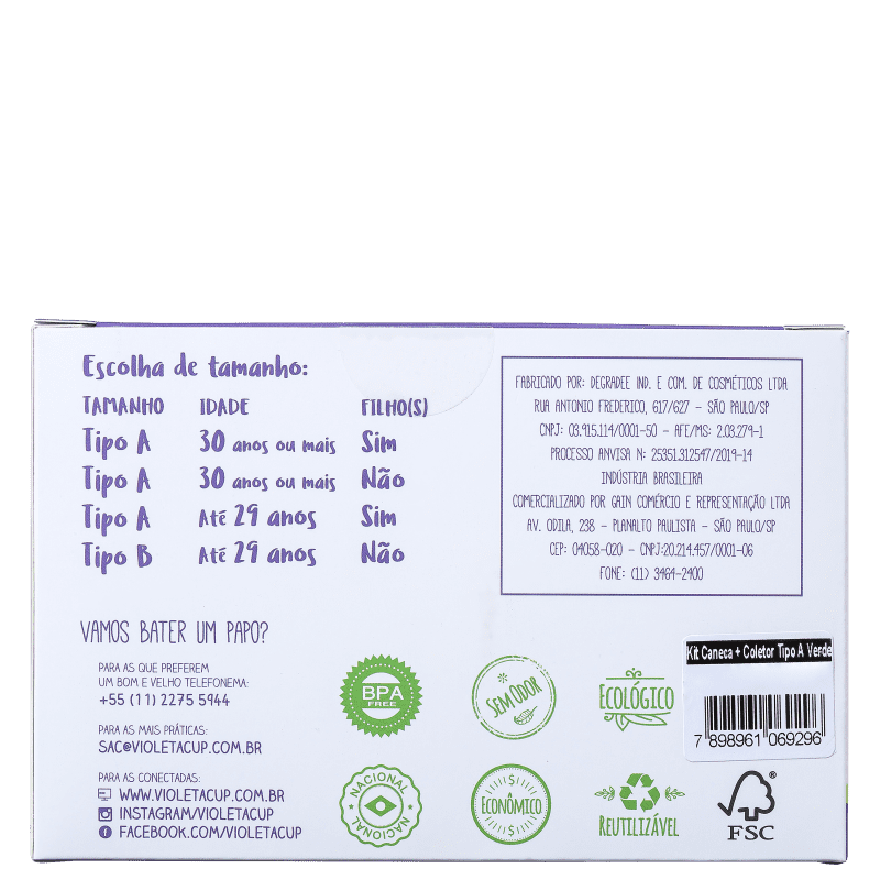 Kit Violeta Cup Tipo A Verde (2 Produtos)