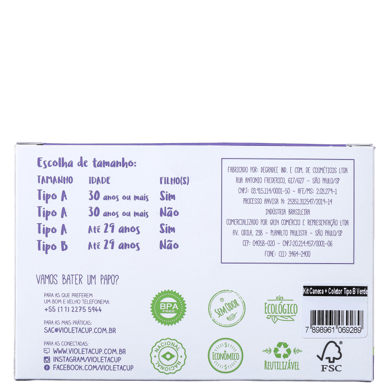 Kit Violeta Cup Tipo B Verde (2 Produtos)