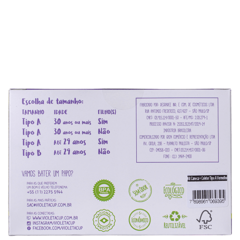 Kit Violeta Cup Tipo A Vermelho (2 Produtos)