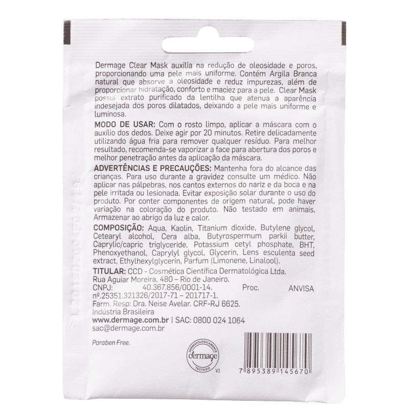 Dermage Clear - Máscara Facial 10g