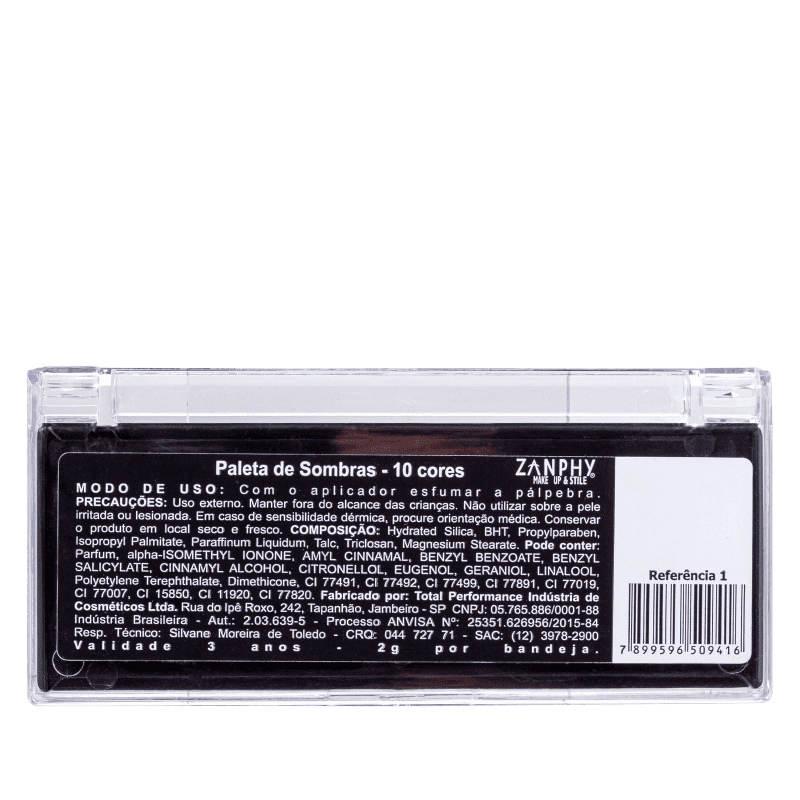 Zanphy 10 Cores 1 - Paleta de Sombras 20g