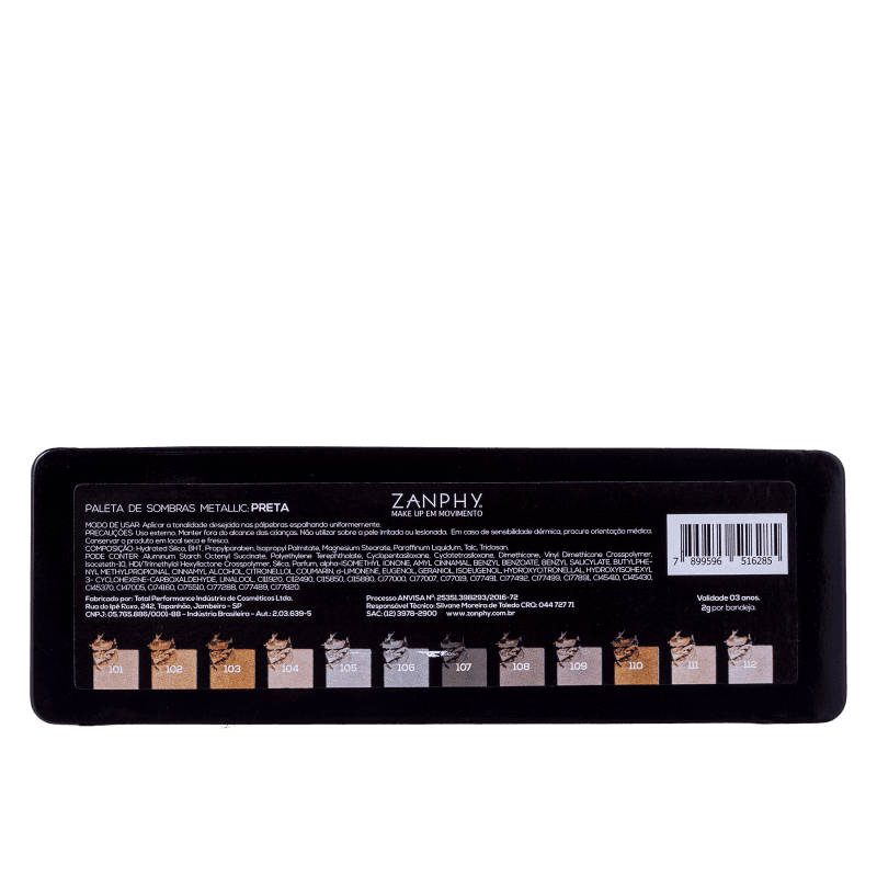 Zanphy Metallic Pack Preto - Paleta de Sombras 24g