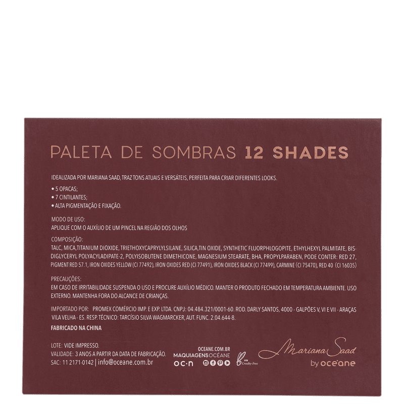 Mariana Saad By Océane 12 Shades - Paleta de Sombras 205g