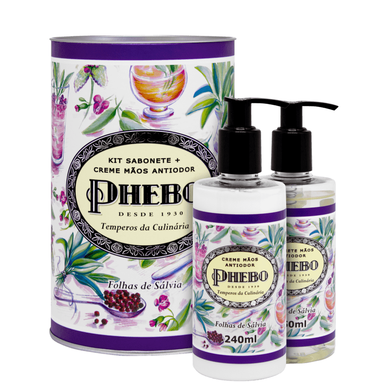 Kit Phebo Temperos da Culinária Folhas de Sálvia - Sabonete Líquido 250ml + Creme Hidratante para as Mãos 240ml