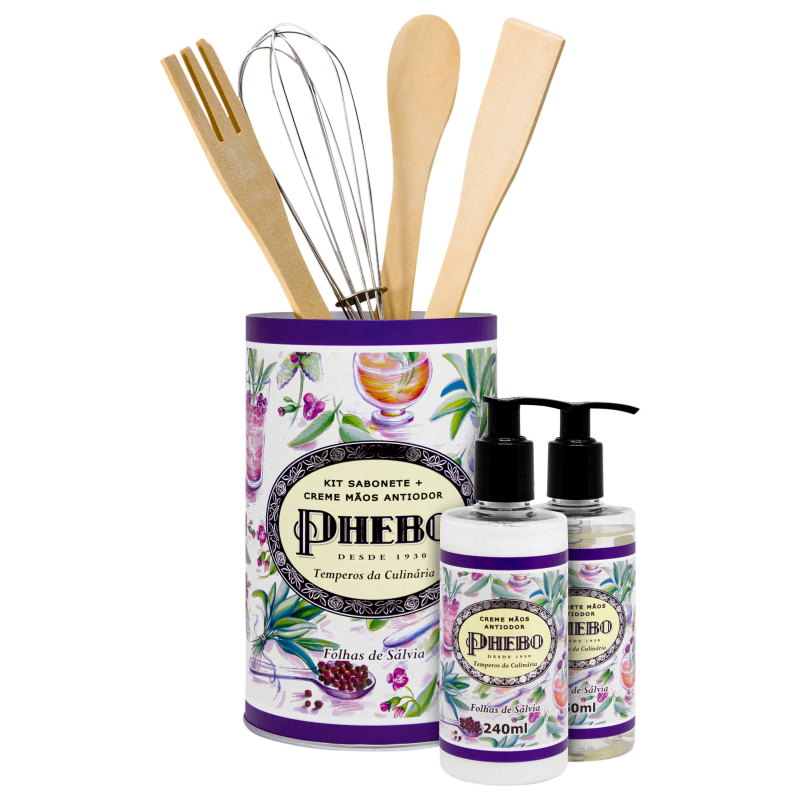 Kit Phebo Temperos da Culinária Folhas de Sálvia - Sabonete Líquido 250ml + Creme Hidratante para as Mãos 240ml