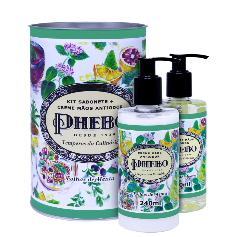 Kit Phebo Temperos da Culinária Folhas de Menta - Sabonete Líquido 250ml + Creme Hidratante para as Mãos 240ml