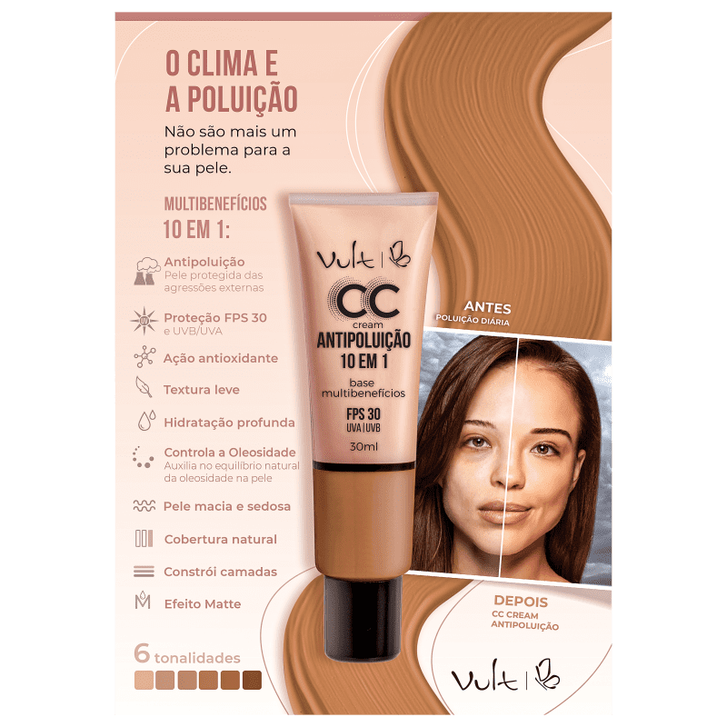 CC Cream Vult Antipoluição 10 em 1 MB03 Bege 30ml