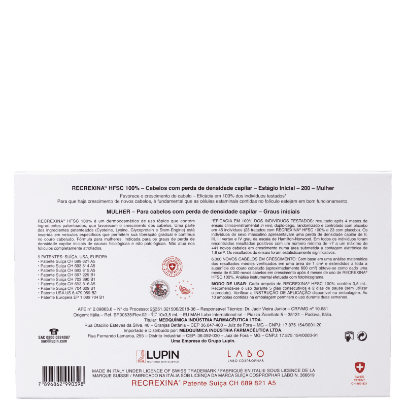 Recrexina HFSC 100% 200 Mulher - Ampolas Capilares 10x3,5ml