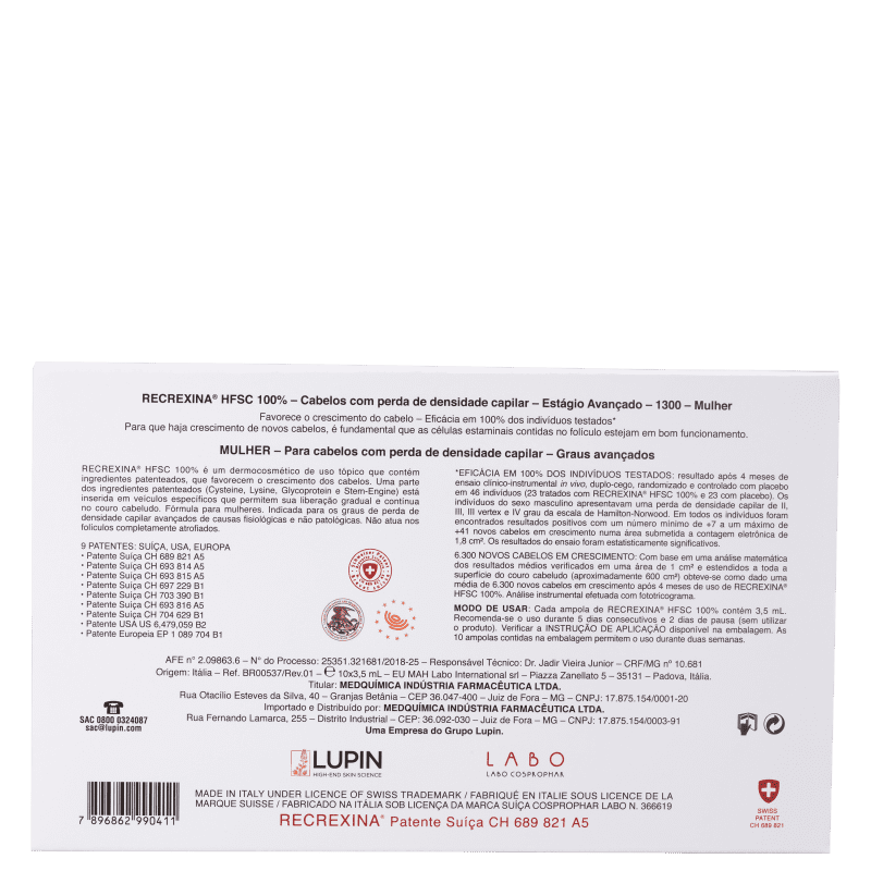 Recrexina HFSC 100% 1300 Mulher - Ampolas Capilares 10x3,5ml