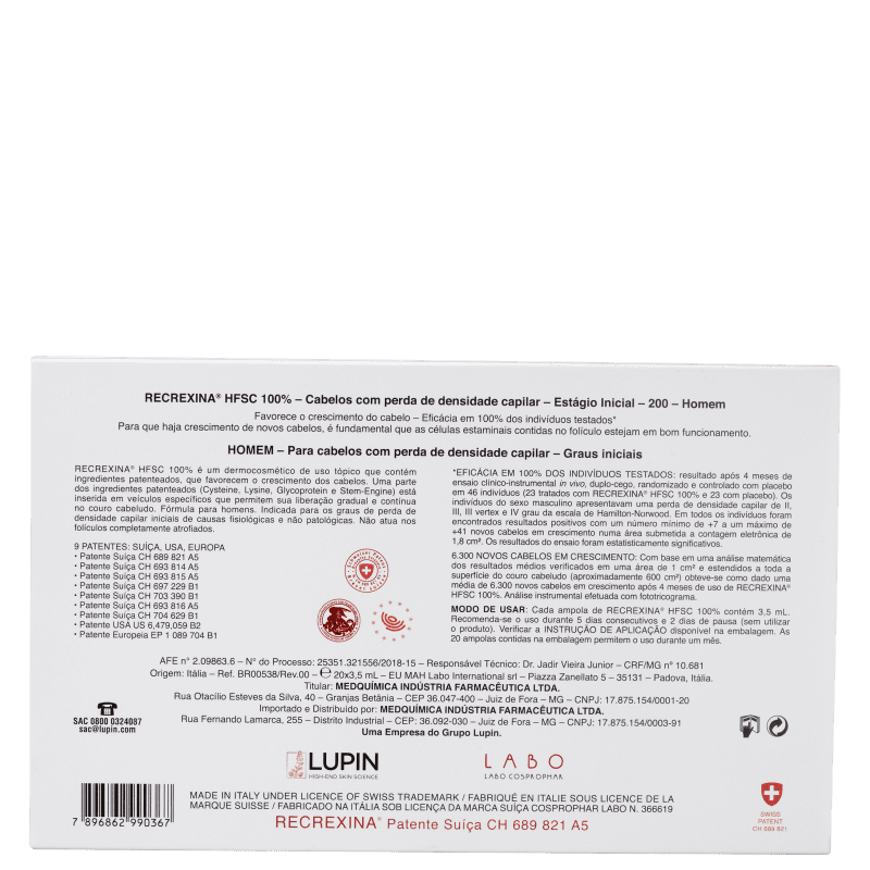 Recrexina HFSC 100% 200 Homem - Ampolas Capilares 20x3,5ml