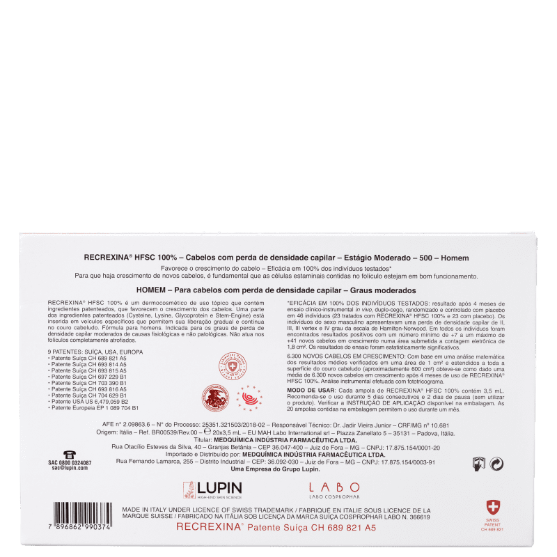 Recrexina HFSC 100% 500 Homem - Ampolas Capilares 20x3,5ml