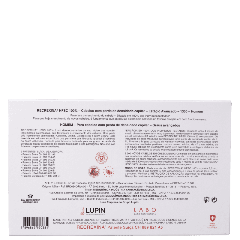 Recrexina HFSC 100% 1300 Homem - Ampolas Capilares 20x3,5ml