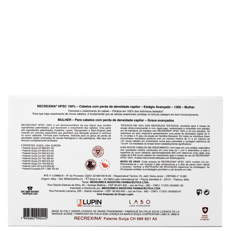 Recrexina HFSC 100% 1300 Mulher - Ampolas Capilares 20x3,5ml