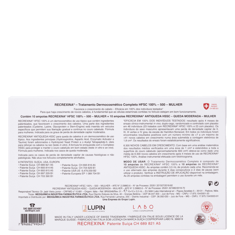 Recrexina HFSC 100% + HSSC 500 Mulher - Ampolas Antiqueda 20x3,5ml