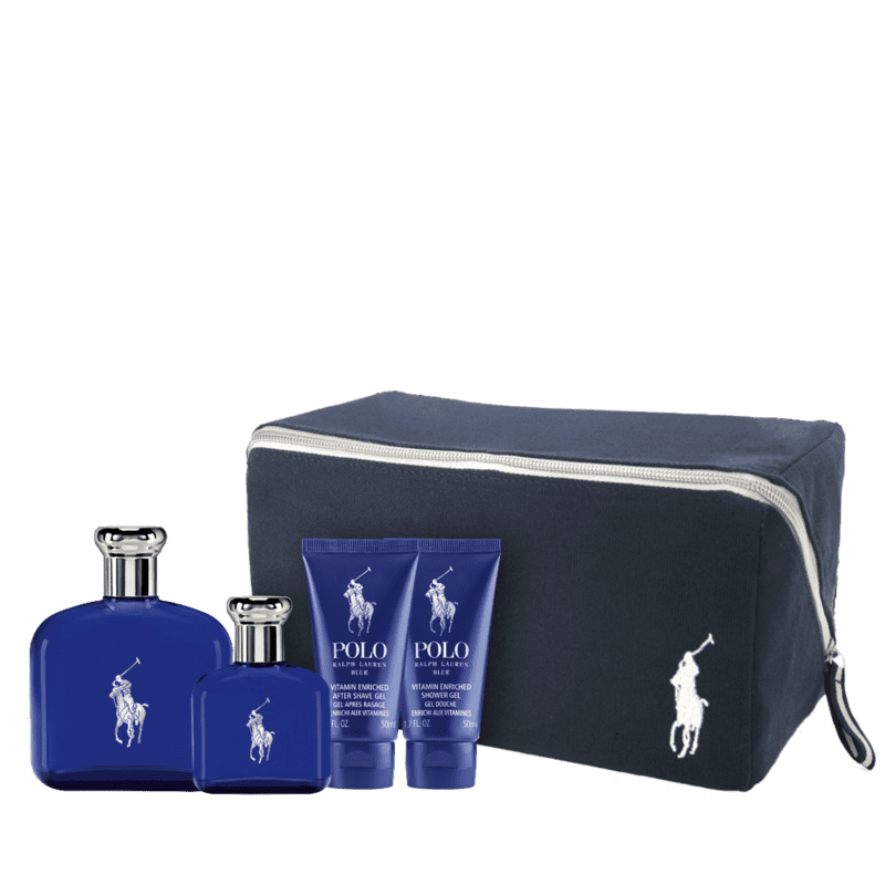 Kit Ralph Lauren Polo Blue Premium Eau de Toilette 125ml + Eau de Toilette 40ml + Gel de Banho 50ml + Pós-Barba 50ml