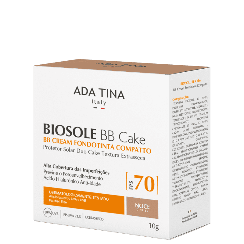 Ada Tina Biosole BB Cake FPS70 Noce - Protetor Solar Facial com Cor 10g